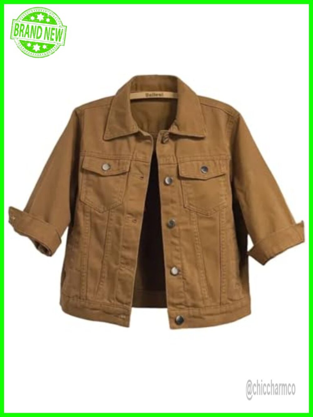 Women's Cropped Denim Jacket 3/4 Sleeve Trucker Coat